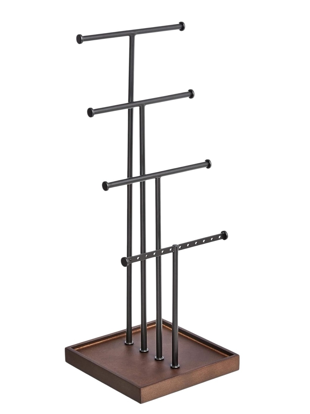 🪷 Metal Jewelry Stand with Solid Wood Base -Tiered Organizer